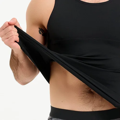 Vista 5 de TOPELLER Camisetas de compresión para hombre, faja moldeadora de pecho, control de abdomen, adelgazante, camiseta interior para entrenamiento