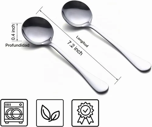 Vista 2 de Cucharas de sopa, 8 piezas de cucharas de acero inoxidable de alta calidad, cucharas redondas de peso pesado Cucharas de sopa, acero inoxidable