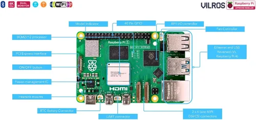 Vista 3 de Vilros Kit básico de inicio para Raspberry Pi 5 con funda de refrigeración pasiva y activa dual, incluye placa Pi 5, funda, fuente de alimentación
