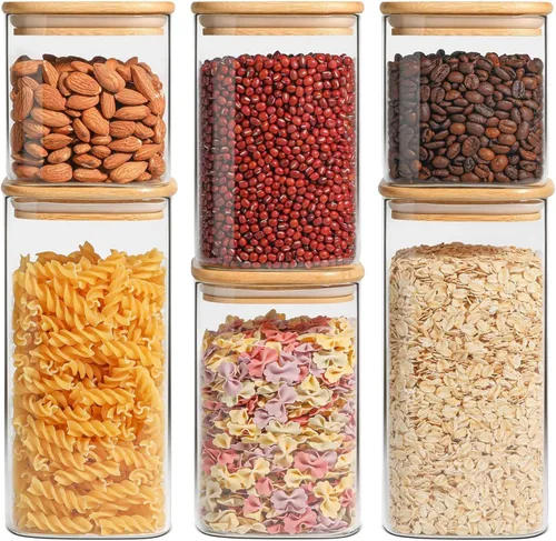 Vista 9 de ComSaf Recipientes de almacenamiento de alimentos con tapas herméticas, juego de 6, recipiente de vidrio transparente con tapa de sellado