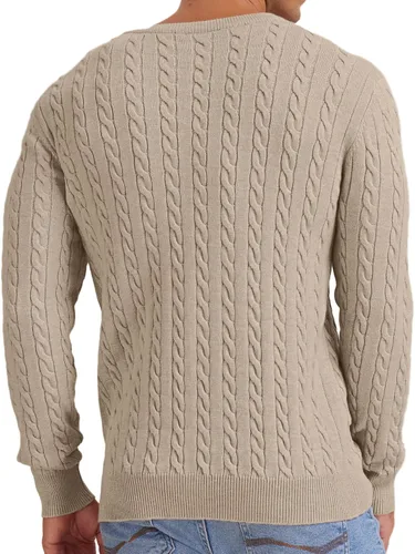 Vista 6 de Askdeer Suéter de punto suave clásico con cuello redondo para hombre con borde acanalado