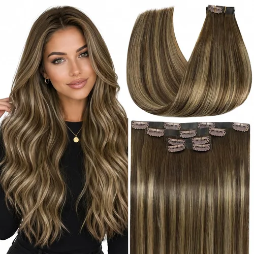 Vista 30 de Full Shine - Extensiones de cabello sin costuras con clip, color marrón oscuro