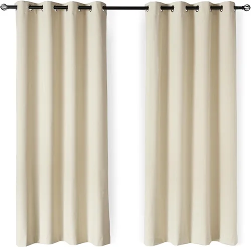 Vista 8 de Amazon Basics Cortinas 100% opacas con ojales, 2 paneles, 52 x 84 pulgadas, beige
