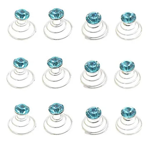 Vista 8 de canjoyn 24 horquillas para el cabello con gemas nupciales, espirales, espirales, espirales, para boda, espiral, tornados de cristal brillantes, Azul