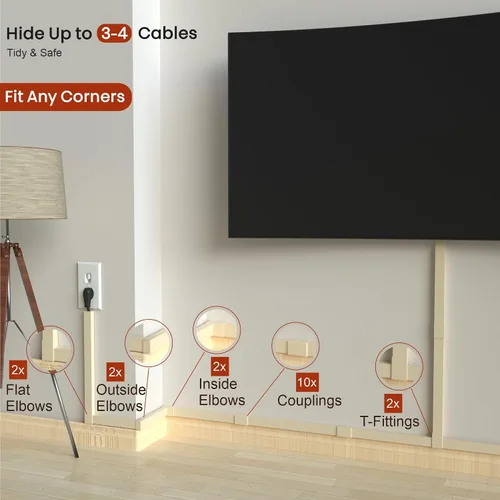 Vista 4 de Cubiertas de Cable Beige Ocultadores de Cables - Ocultador de Cables de 157 pulgadas para TV Montada en Pared, Cubierta de Cable de Pared Ocultador