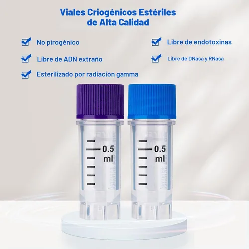 Vista 5 de Cryoviales de 0.0 fl oz, 25Pcs Cryotubes con código de barras lateral, frascos de esterilización con rosca externa, tubos de muestra con tapas Azul