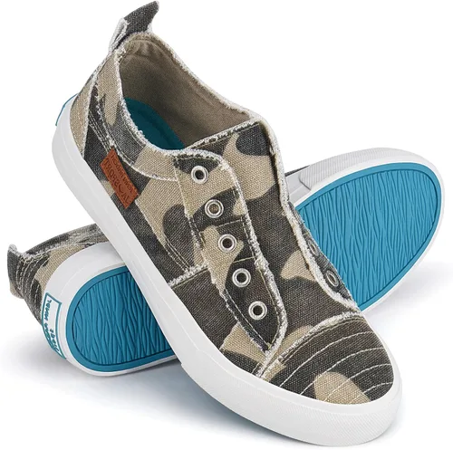 Vista 2 de JENN ARDOR - Tenis de lona para mujer, zapatos deportivos urbanos y modernos de caña baja, sin cordones, uso casual