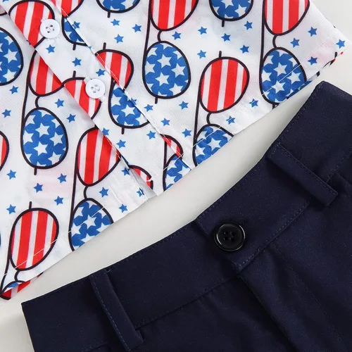 Vista 6 de AEEMCEM Conjunto de pantalones cortos estilo vaquero con estampado de vaca de manga corta y botones para bebé, conjunto de pantalones cortos