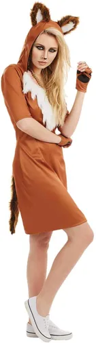 Vista 8 de fun shack Mujer Fn4176 Brown Hooded Dress with Attached Fox Ears, Sewn-in Tail Detail Included, Perfect for Halloween, Great for Dress-Up