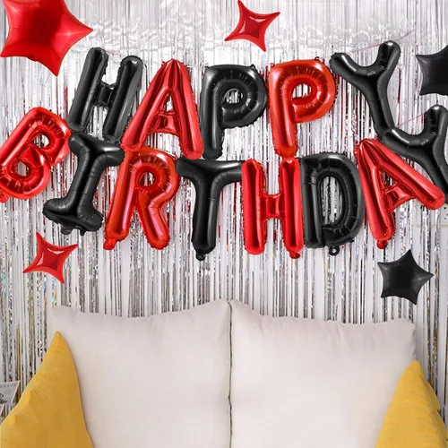 Vista 5 de CANREVEL Cartel de feliz cumpleaños, 13 letras de papel de aluminio de Mylar de 16 pulgadas con 12 globos de estrella, decoraciones de fiesta