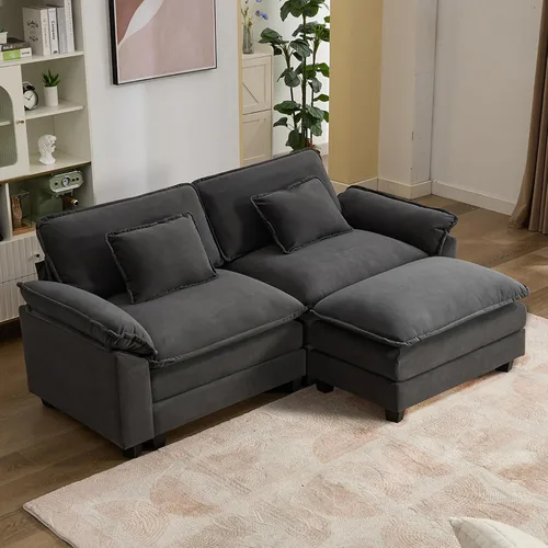 Vista 10 de IPKIG 117" Modular Sectional Cloud Couch, Modern L-Shaped Sofa with Ottoman Blanco beige