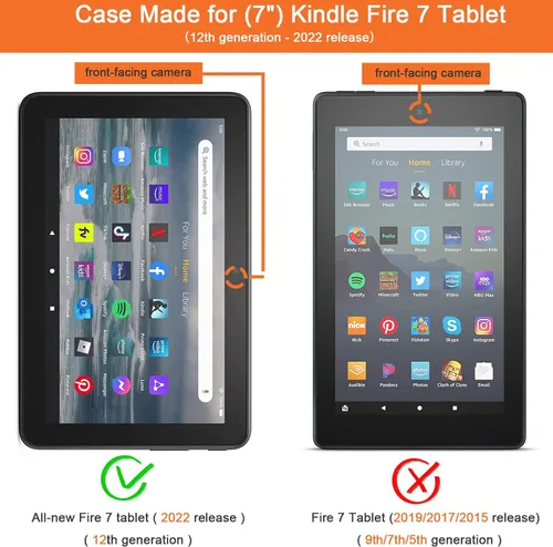 Vista 2 de Dteck Funda delgada para tablet Fire 7 de 12ª generación 2022, ligera, inteligente, con soporte triple y función de encendido y apagado automático