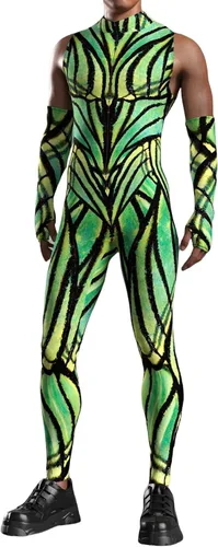 Vista 5 de Traje unisex con estampado 3D de Halloween, para fiesta, con cremallera frontal, traje de cosplay con sobremangas Amarillo Azul Naranja Rojo