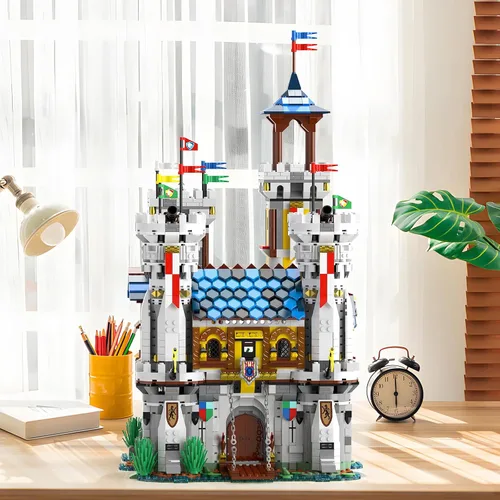 Vista 6 de JMBricklayer Juego de construcción de castillo medieval para adultos, ideas de modelo de casa, juego de construcción con luz LED, coleccionable