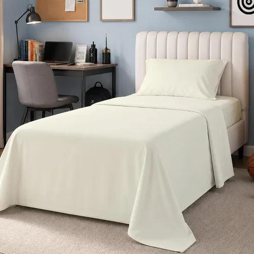Vista 13 de SUPREME ELEGANCE Juego de sábanas de cama individual 100% algodón - Blanco ártico, ropa de cama de percal de 3 piezas, sábanas transpirables frescas