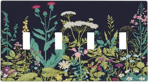 Vista 179 de Placa de Pared en Blanco de 1-Gang Sin Dispositivo Beige Lindo Vintage Boho de los 70s Hongo Fungus Planta Floral Botánica Libélula Interruptor