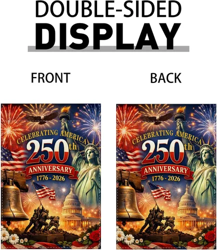Vista 7 de Bandera de jardín de Estados Unidos del 250 aniversario 1776-2026, decoración de 250 años de cumpleaños, decoración y suministros para fiestas