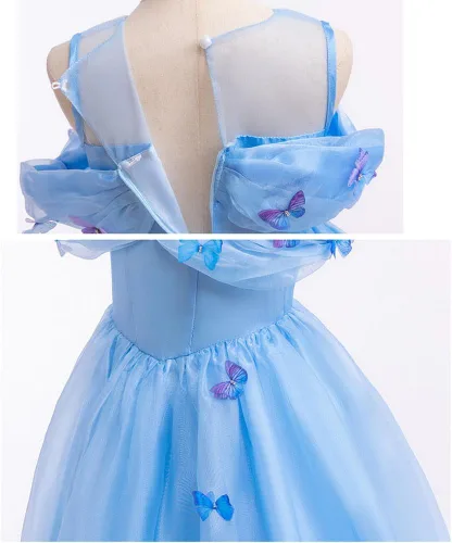Vista 5 de QWFWBSM Disfraz de princesa Cenicienta para niñas, vestido de cosplay para carnaval, disfraz de fiesta de Halloween