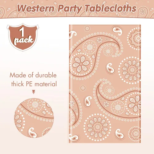 Vista 3 de Tatuo Mantel de fiesta del oeste con estampado de cachemira, mantel de bandana, mantel de plástico rectangular con flores para fiesta temática
