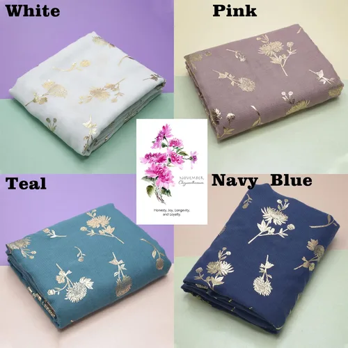 Vista 7 de Bufanda de flores para el mes de nacimiento de crisantemo, chales y envolturas para mujer, ligera, única, regalo de cumpleaños, para mamá, niñas