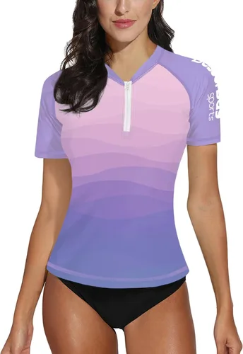 Vista 39 de BesserBay Camiseta de natación de manga corta con cremallera UPF 50+ para mujer, de secado rápido