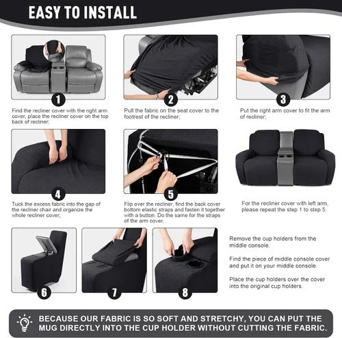 Vista 5 de KinCam Fundas para Sillón Reclinable de Dos Plazas con Funda para Consola Central, Fundas para Sofá Reclinable de 2 Asientos, Funda para Sofá