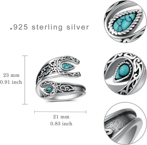 Vista 4 de Anillo de turquesa 925 de plata de ley y turquesa para pulgar, joyería occidental para mujer