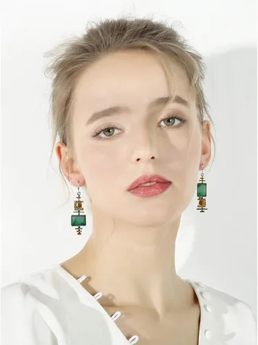 Vista 2 de Just Follow Vintage - Aretes colgantes de plata creativos asimétricos de cristal para mujer, aretes largos bohemios