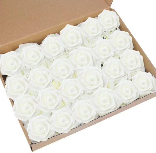 Vista 4 de 60 rosas artificiales de rosas artificiales para ramos de bricolaje, bodas, fiestas, baby shower, decoración del hogar