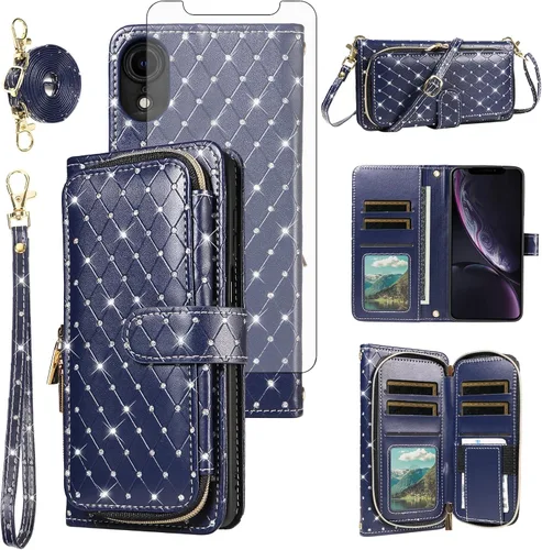 Vista 25 de Funda para teléfono iPhone 6 6S con cremallera y protector de pantalla con protector de pantalla, correa de cordón cruzado, ranura para iPhone 6 Six