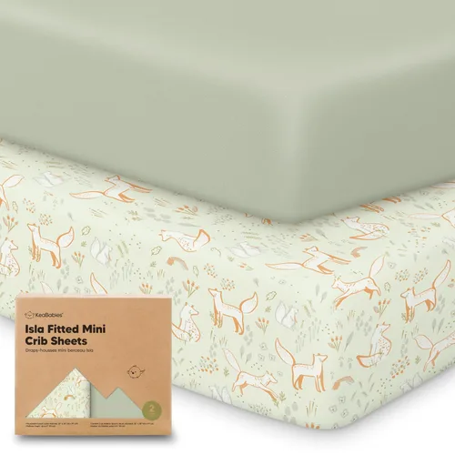 Vista 21 de Sábanas ajustadas para Pack and Play - Paquete de 2 sábanas mini para cuna para Pack N Play, colchón 38x26, ropa de cama suave y acogedora