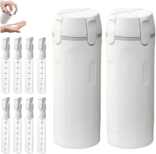 Vista 9 de Dispensador de viaje 4 en 1, botellas de viaje portátiles de 1.0 fl oz para artículos de tocador, a prueba de fugas, recipientes de tamaño de viaje