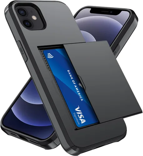 Vista 34 de Qinmay Funda compatible con iPhone 7 Plus/8 Plus con tarjetero, doble capa a prueba de golpes, funda protectora resistente con ranura oculta Negro