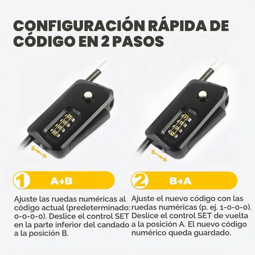 Vista 5 de Candado de cable pitón de 6 pies para bicicleta, bicicleta, scooter, bloqueo de cámara de sendero, candado de combinación de 4 dígitos, antirrobo