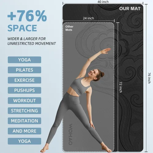 Vista 2 de Tapete de Yoga Grande de 76"x40"x0.4" - Tapete de Ejercicio Extra Ancho y Grueso Antideslizante, Versátil para Estiramiento, Estudio de Yoga
