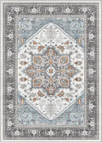 Vista 88 de OPPODREAM Alfombras suaves, pequeñas y lavables con parte trasera antideslizante, alfombra de cachemira sintética de pelo bajo, 2 x 3 pies, azul