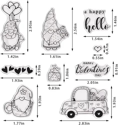 Vista 2 de Estivaux Sellos transparentes de gnomos de San Valentín para hacer tarjetas, diario y álbumes de recortes, sellos de goma para camiones de corazón