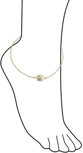 Vista 3 de Tobillera Sunburst Sun Shape Beach CZ Accent Tobillera para mujer, chapada en oro de 14 quilates, plata de ley 925, ajustable de 9 a 10 pulgadas