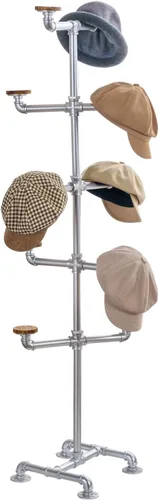 Vista 7 de MyGift Soporte para sombreros, árbol organizador de sombrero de pie, gorras de béisbol, exhibición de sombrero de vaquero, estante industrial