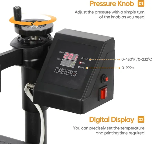 Vista 7 de ZENY Máquina de prensa de calor por sublimación digital 5 en 1 de 12 x 15 pulgadas, máquina de prensa de camisas oscilante de 360°, máquina