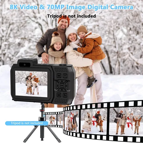 Vista 2 de Cámara Digital Impermeable 8K para Esnórquel: 70MP 33FT Cámara Subacuática Compacta Resistente HD de Doble Pantalla con Zoom de 18X Selfie, Tarjeta