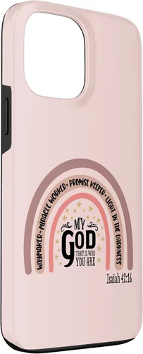 Vista 3 de Funda motivacional para iPhone 13 Pro Max Waymaker Boho Rainbow con versículo bíblico