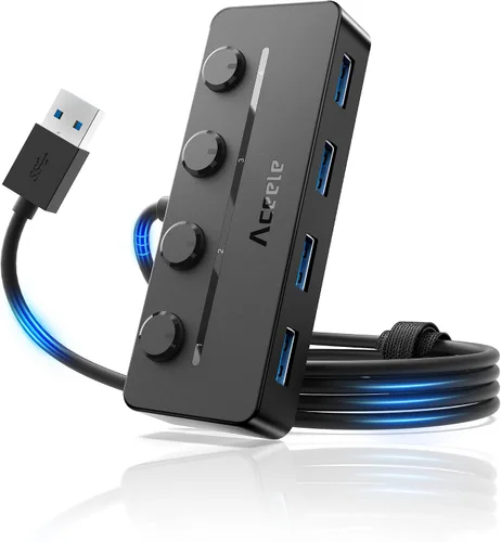 Vista 10 de Aceele Hub USB C, USB C a 4 puertos USB 3.0 Hub con puerto de alimentación tipo C e interruptores individuales de encendido/apagado, divisor USB C