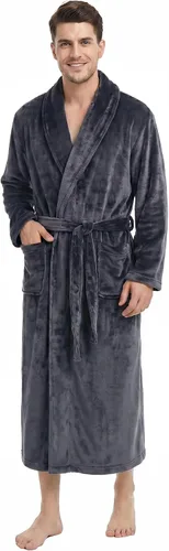 Vista 8 de U2SKIIN Albornoz de forro polar para hombre con cuello de felpa A-verde oscuro