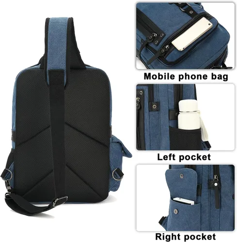 Vista 4 de Bolsa de mensajero vintage, mochila de lona para viajes, bolsa de hombro para hombre, bolsa de doble uso para transporte de mano y transporte cruzado