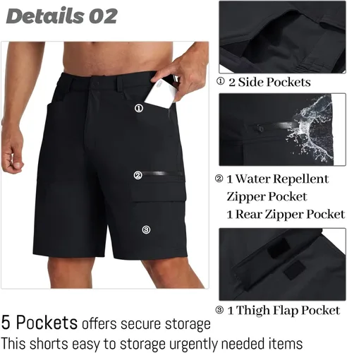 Vista 4 de MAGCOMSEN Pantalones cortos de senderismo de secado rápido para hombre, pantalones cortos de trabajo con 5 bolsillos, pantalones cortos de viaje