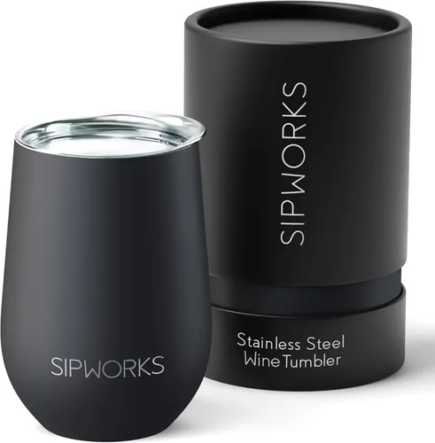 Vista 12 de Sipworks Vaso de vino con tapa, vaso de vino aislado de acero inoxidable de 12 onzas, portátil, resistente a derrames, sin tallo, copa de vino