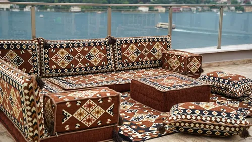Vista 7 de arabicsofa Conjunto de Asientos en Forma de L Jalsa para Suelo – Hecho a Mano Árabe Majlis con Cojines de Respaldo