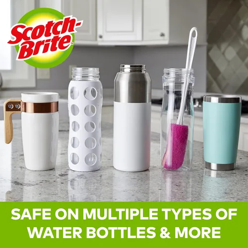 Vista 4 de Scotch-Brite Limpiador de botellas de agua, seguro en vidrio, plástico y acero inoxidable (paquete de 2)