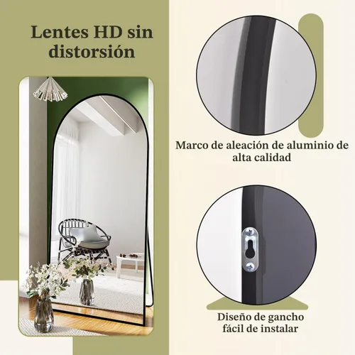 Vista 2 de BEAUTYPEAK Espejo de longitud de arco de 71 x 30 pulgadas con soporte Negro